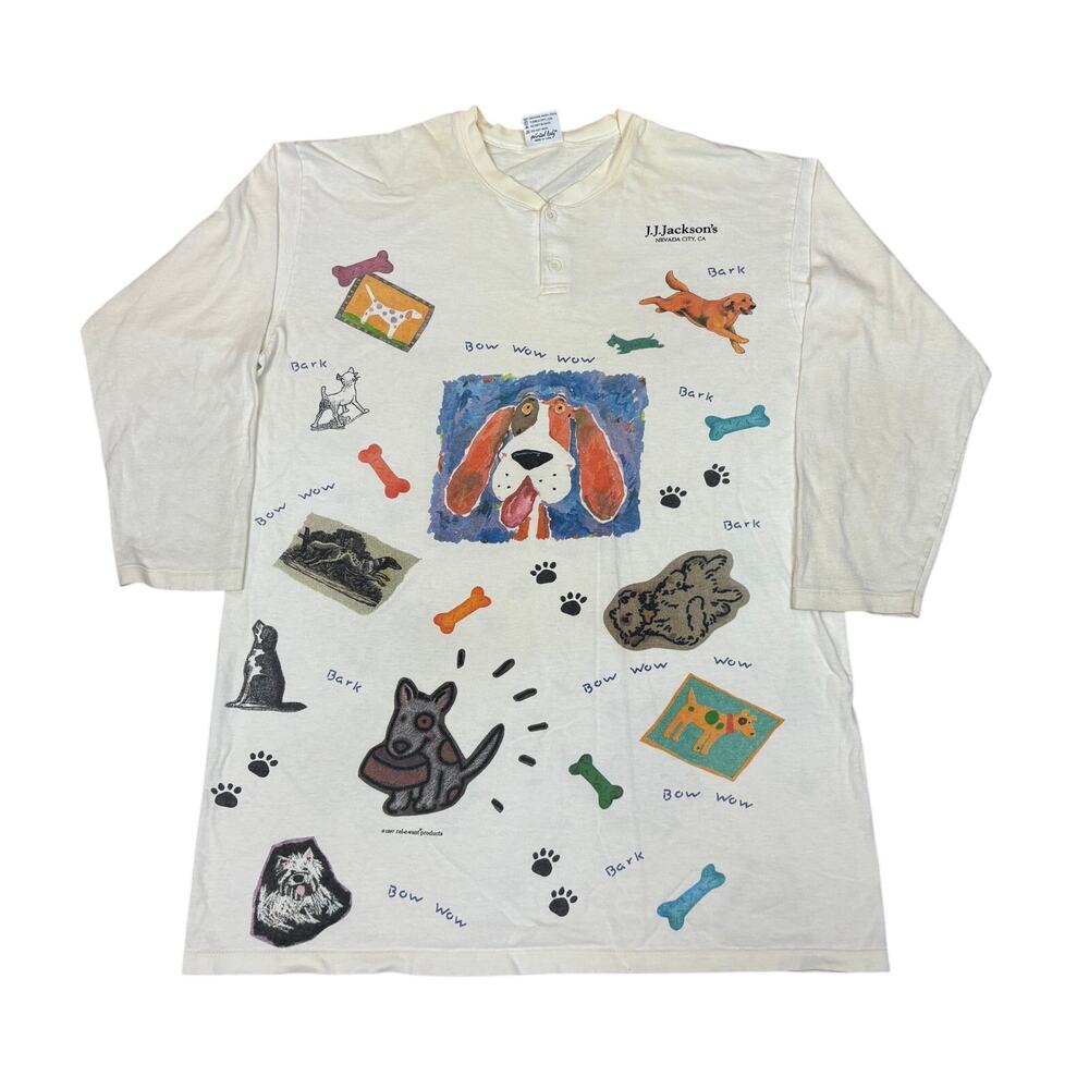 Vintage 90s Bow Wow Wow Dog Allover Print Shirt Sleep